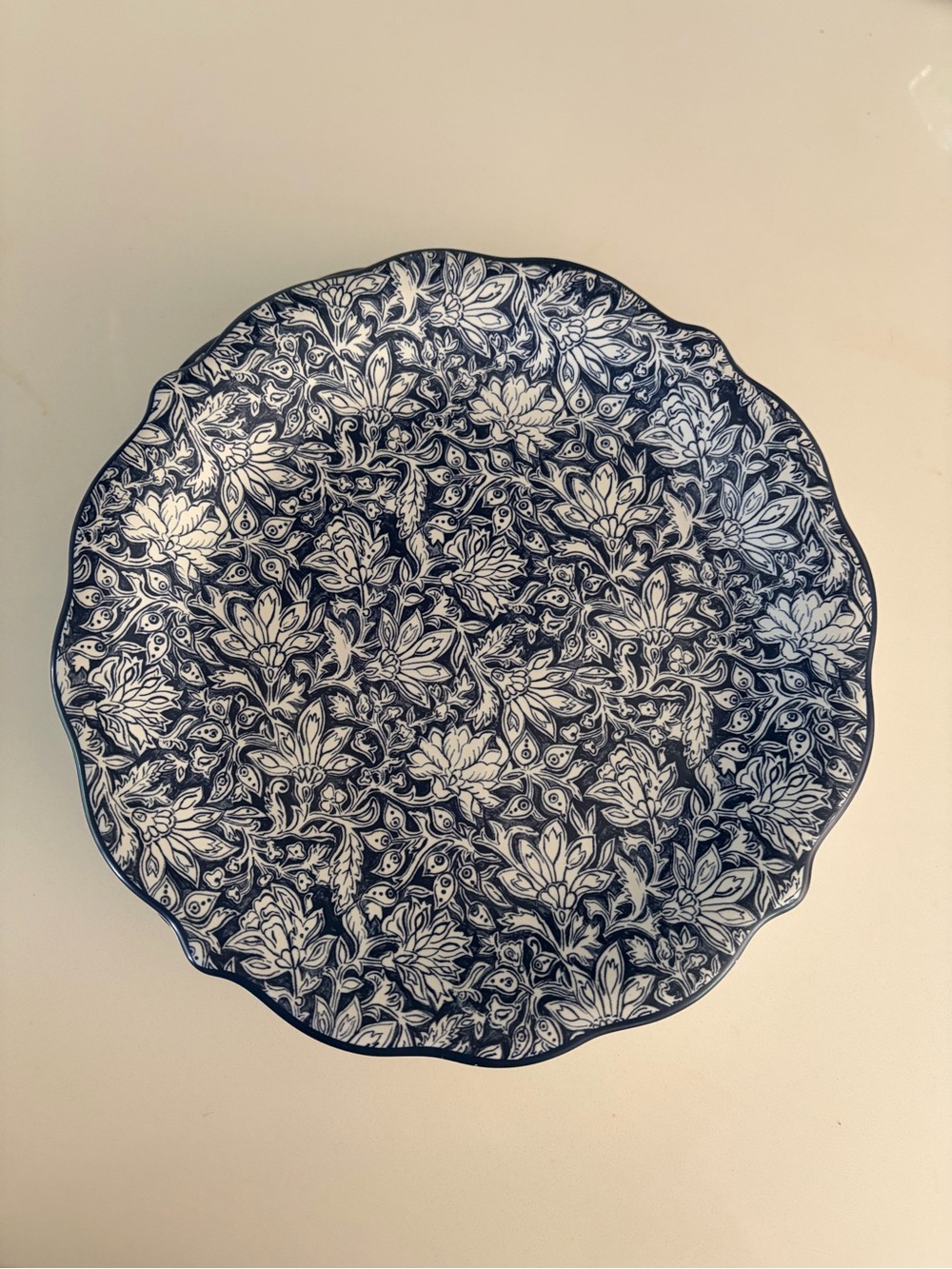 Veronica Beard Navy and White Floral Scalloped Dinner Plate